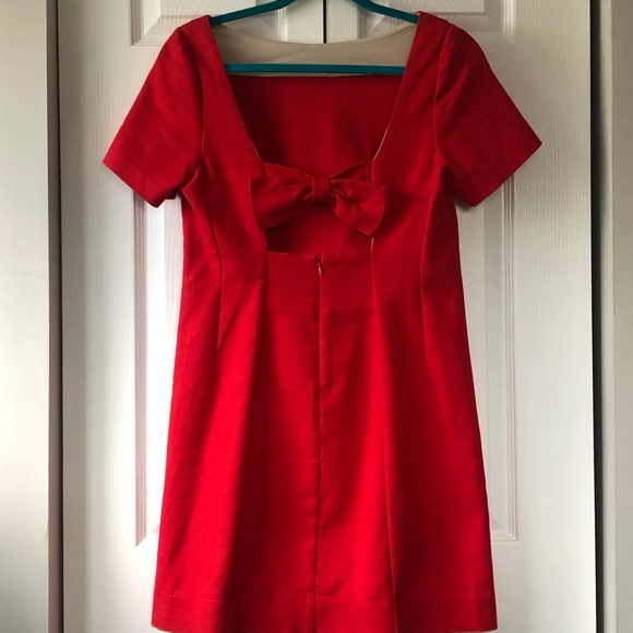 Maeve Red Bow Back Shift Dress Women’s Open Back Bow Detail Mini Short Sleeve - Picture 3 of 12